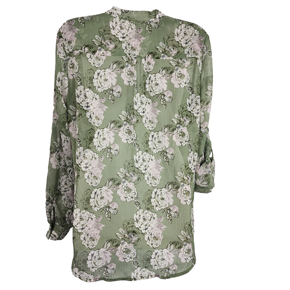 Kut from the Kloth Women's Jasmine Chiffon Button Up Shirt Green Floral Small - Picture 2 of 10